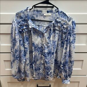 Sunday Blue Ruffled Long Sleeve Blouse